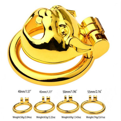 Golden Stainless Steel Flat Chastity Cage for Men – Secure & Durable Lock Device