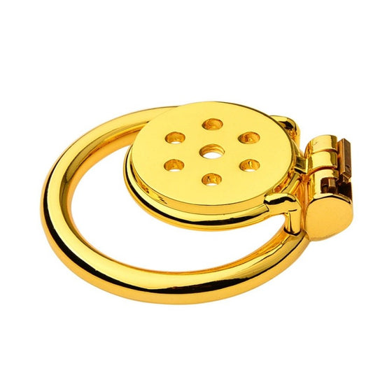 Golden Stainless Steel Flat Chastity Cage for Men – Secure & Durable Lock Device