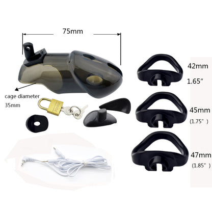 Electric Shock Chastity Cage for Men – Black Plastic, No Power Adapter