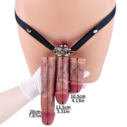 Inverted Cock Cage – Flat Sissy Silicone Dildo Chastity Lock