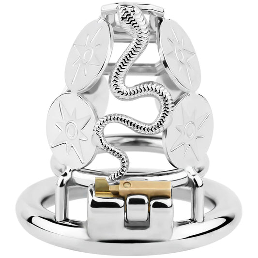 Solar Serpent Stainless Steel Chastity Cage – Coiled Snake Design