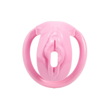 Realistic Vulva Shaped Chastity Cage Set – Pink & Black | Adjustable Flatness (-10 / -5 / 0) | 4 Progressive Ring Sizes