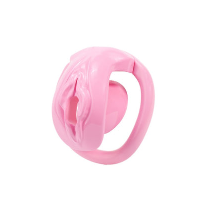 Realistic Vulva Shaped Chastity Cage Set – Pink & Black | Adjustable Flatness (-10 / -5 / 0) | 4 Progressive Ring Sizes