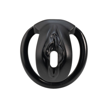 Realistic Vulva Shaped Chastity Cage Set – Pink & Black | Adjustable Flatness (-10 / -5 / 0) | 4 Progressive Ring Sizes