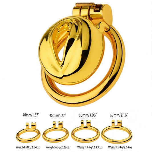 Golden Stainless Steel Flat Chastity Cage for Men – Secure & Durable Lock Device