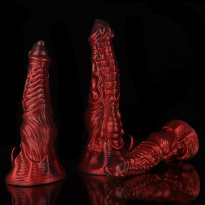 Ghostly Crimson Fantasy Dildo – Textured Spiral Silicone Toy with Weighted Base
