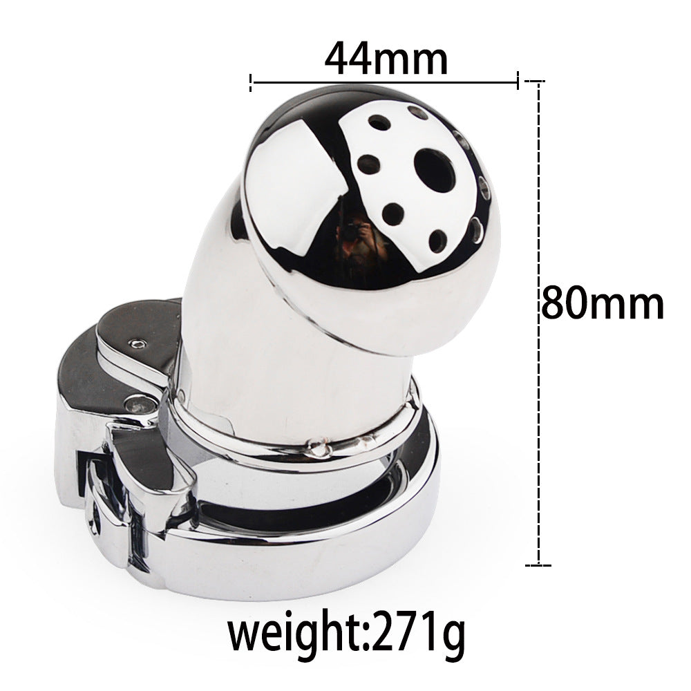 Mushroom Head Metal Chastity Cage – Fully Enclosed with Internal Lock & Adjustable Ring