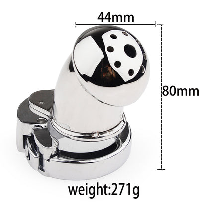 Mushroom Head Metal Chastity Cage – Fully Enclosed with Internal Lock & Adjustable Ring