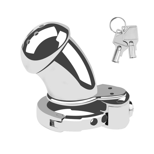 Mushroom Head Metal Chastity Cage – Fully Enclosed with Internal Lock & Adjustable Ring