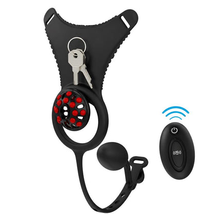 Silicone Chastity Thong Set with Vibrating Plug & Soft Spike Cage