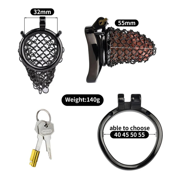 Black Soft Metal Mesh Chastity Cage | Flexible 304 Stainless Steel