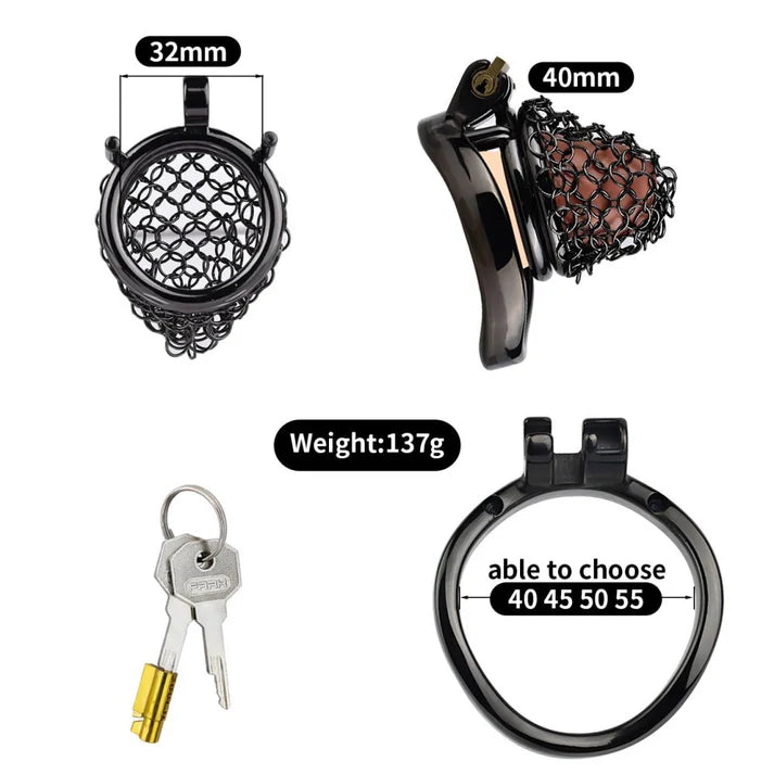 Black Soft Metal Mesh Chastity Cage | Flexible 304 Stainless Steel