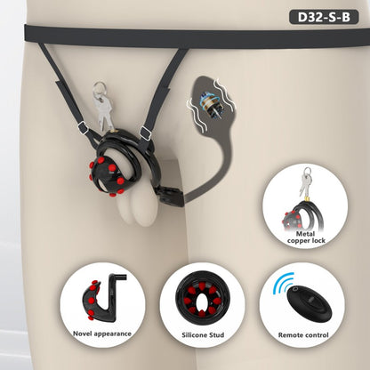 Adjustable Chastity Cage with Removable Silicone Studs | Remote Plug Compatible Locking Device