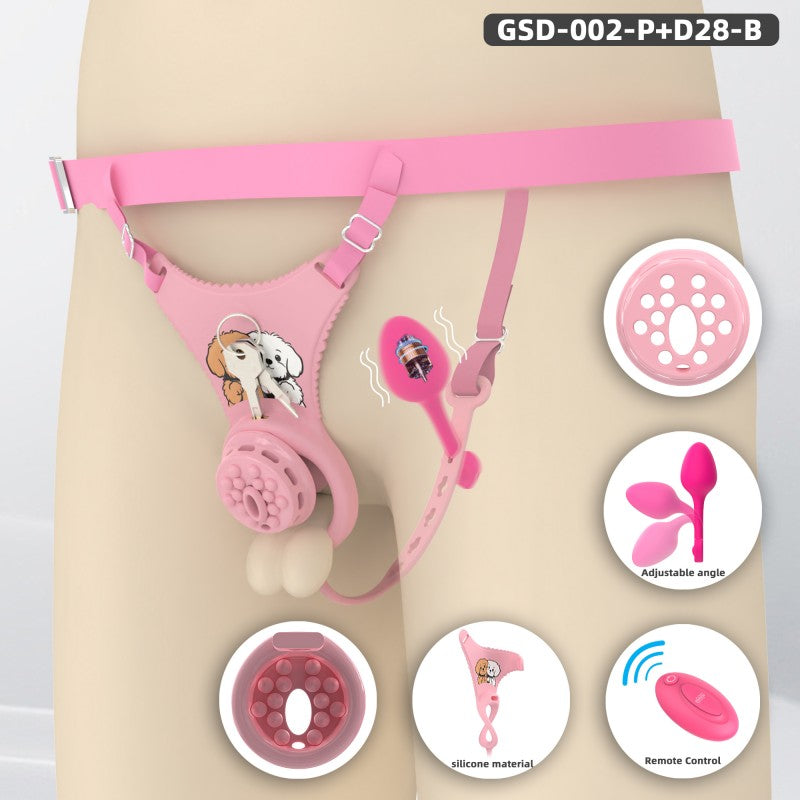 Flat Head Silicone Chastity Harness with Vibrating Plug & Remote Control