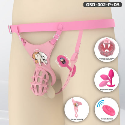 Spiked Chastity Cage Harness Set with Remote Vibrating Anal Plug GSD