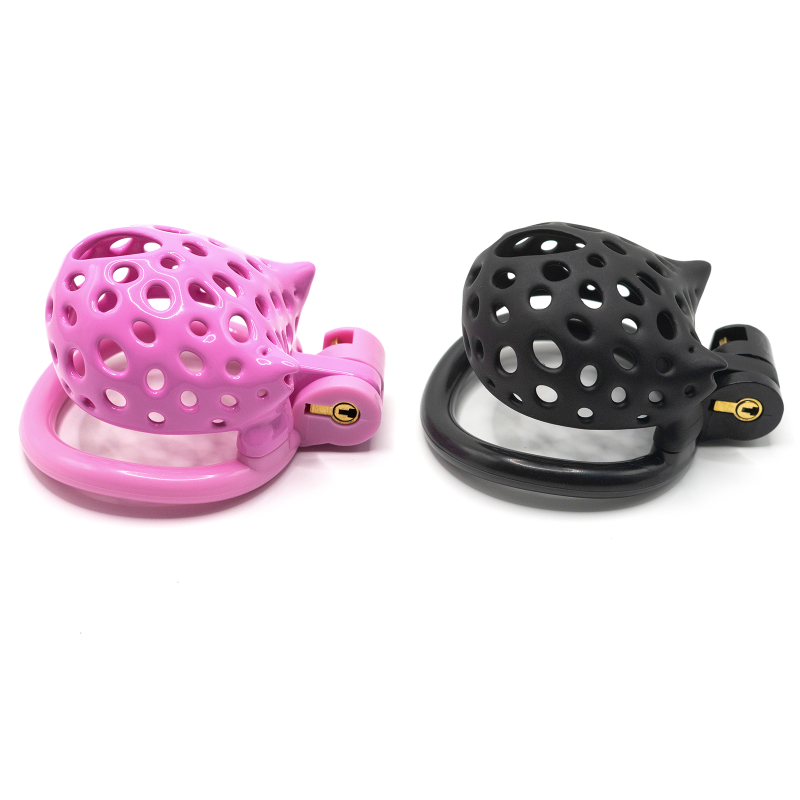 Cat-Shaped Resin Chastity Cage – Lightweight (75g), Breathable, 4 Ring Sizes, Pink or Black