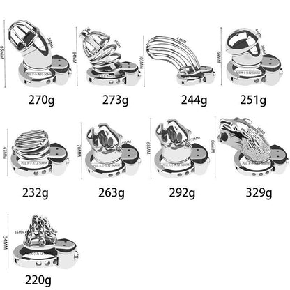 Dispositivo de castidad de acero inoxidable con diseño de cadena | Jaula larga para pene para hombres con anillo ajustable de 6 niveles (32-50 mm)