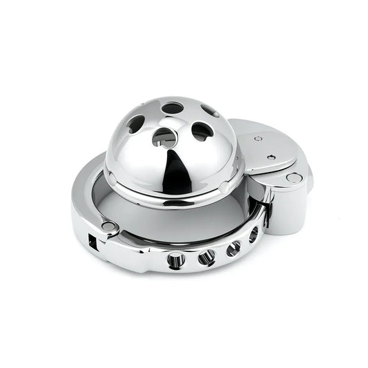 Adjustable Dome Chastity Cage with Heart Pattern – Cute Metal Lock with Custom Fit