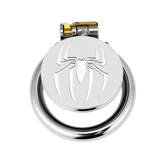 Spider Emblem Metal Chastity Cage – Spiderman-Inspired Flat Design Lock