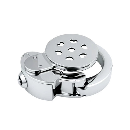 Adjustable Flat Chastity Cage with Heart Pattern – Custom-Fit Metal Lock in Love-Inspired Design