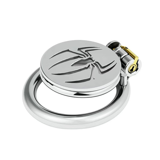 Spider Emblem Metal Chastity Cage – Spiderman-Inspired Flat Design Lock