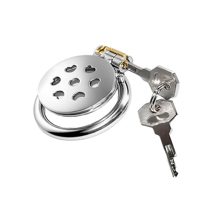 Heart Pattern Flat Metal Chastity Cage – Love-Inspired Design with Engraved Hearts