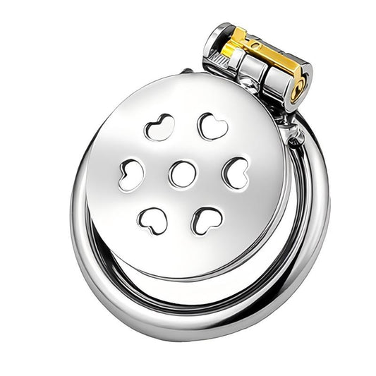 Heart Pattern Flat Metal Chastity Cage – Love-Inspired Design with Engraved Hearts
