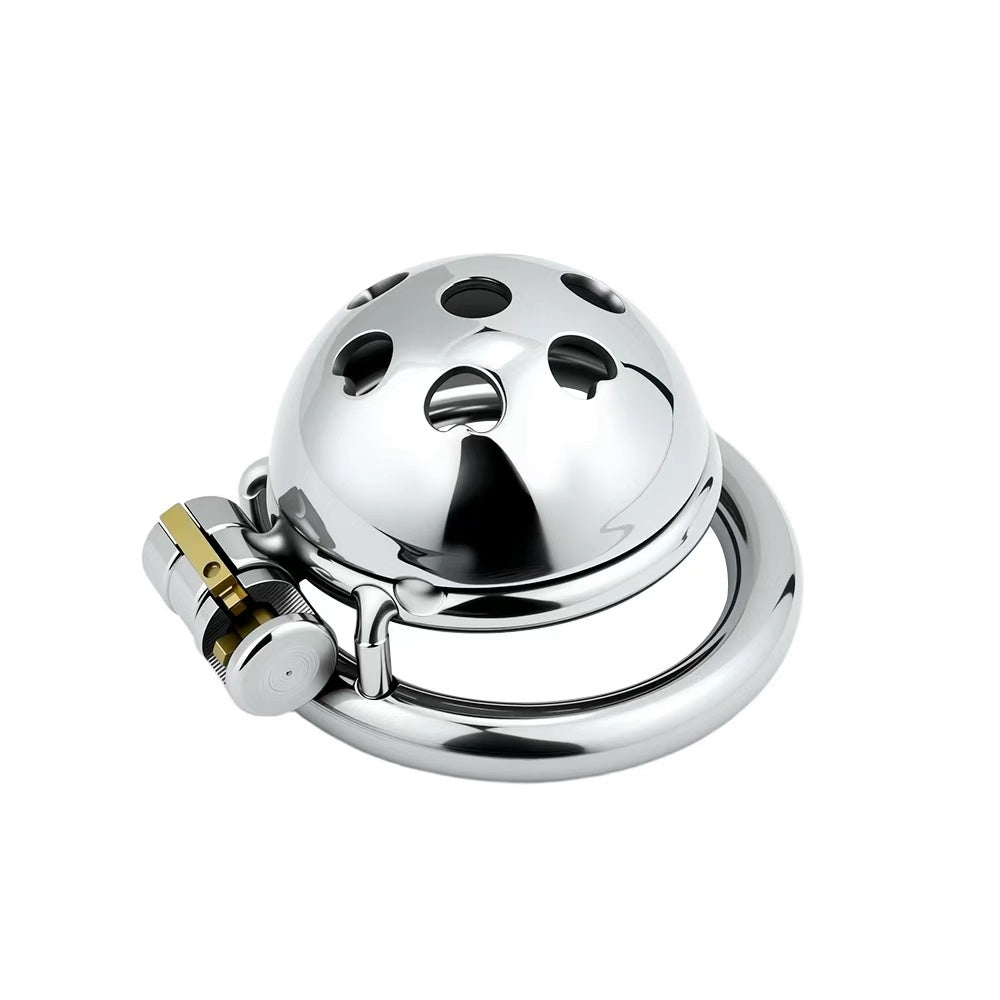 Heart Pattern Short Dome Chastity Cage – Cute Love-Themed Metal Lock Design