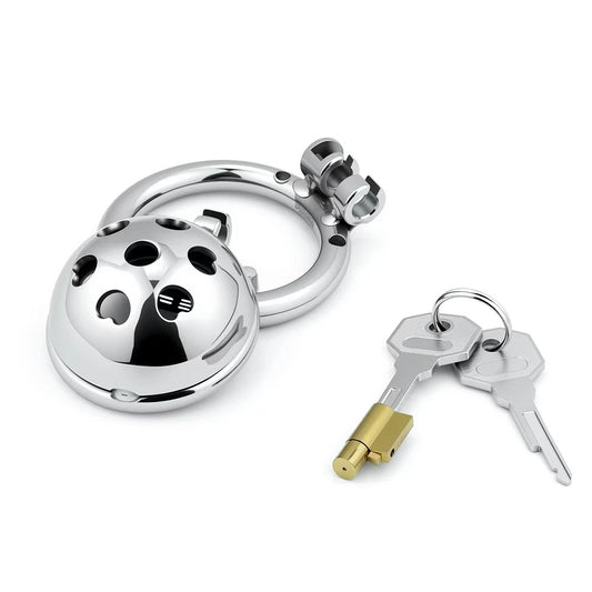 Heart Pattern Short Dome Chastity Cage – Cute Love-Themed Metal Lock Design