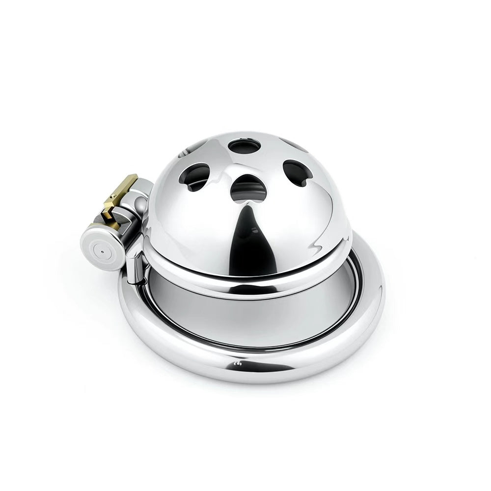 Heart Pattern Short Dome Chastity Cage – Cute Love-Themed Metal Lock Design