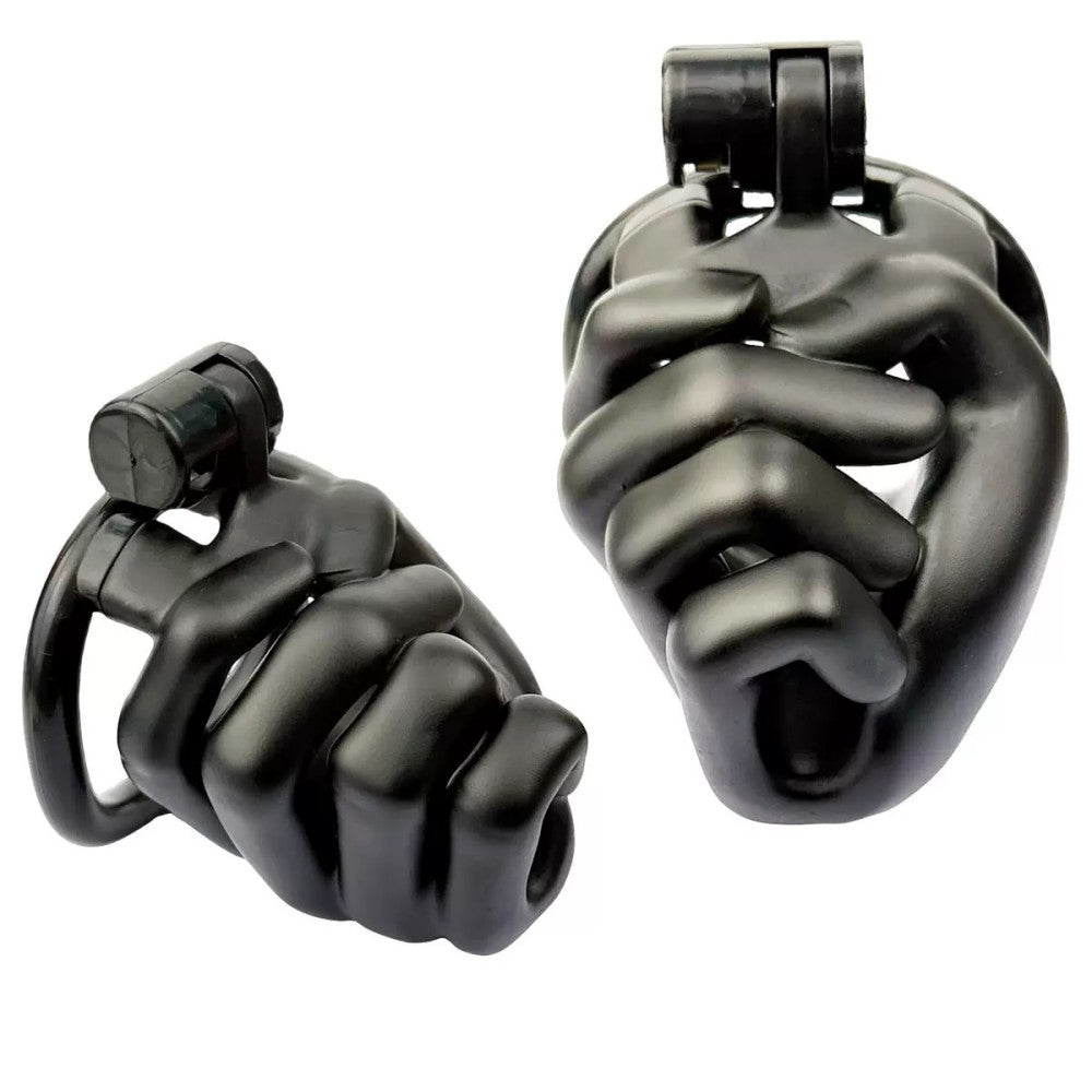 Black Hand Grip Resin Male Chastity Cage | Fist-Inspired BDSM Chastity Device | Lightweight Matte Restriction Lock | 42–52mm Adjustable Ring Fit
