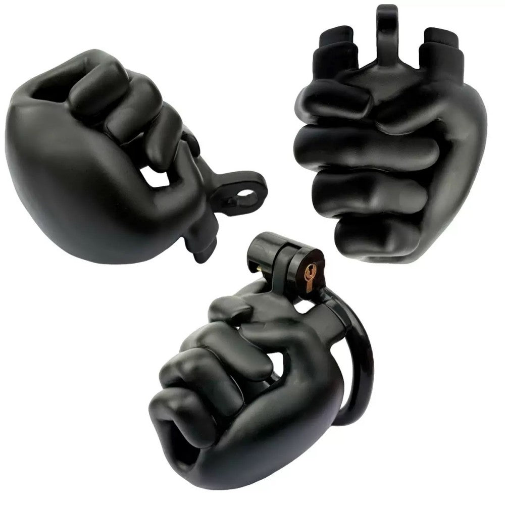 Black Hand Grip Resin Male Chastity Cage | Fist-Inspired BDSM Chastity Device | Lightweight Matte Restriction Lock | 42–52mm Adjustable Ring Fit
