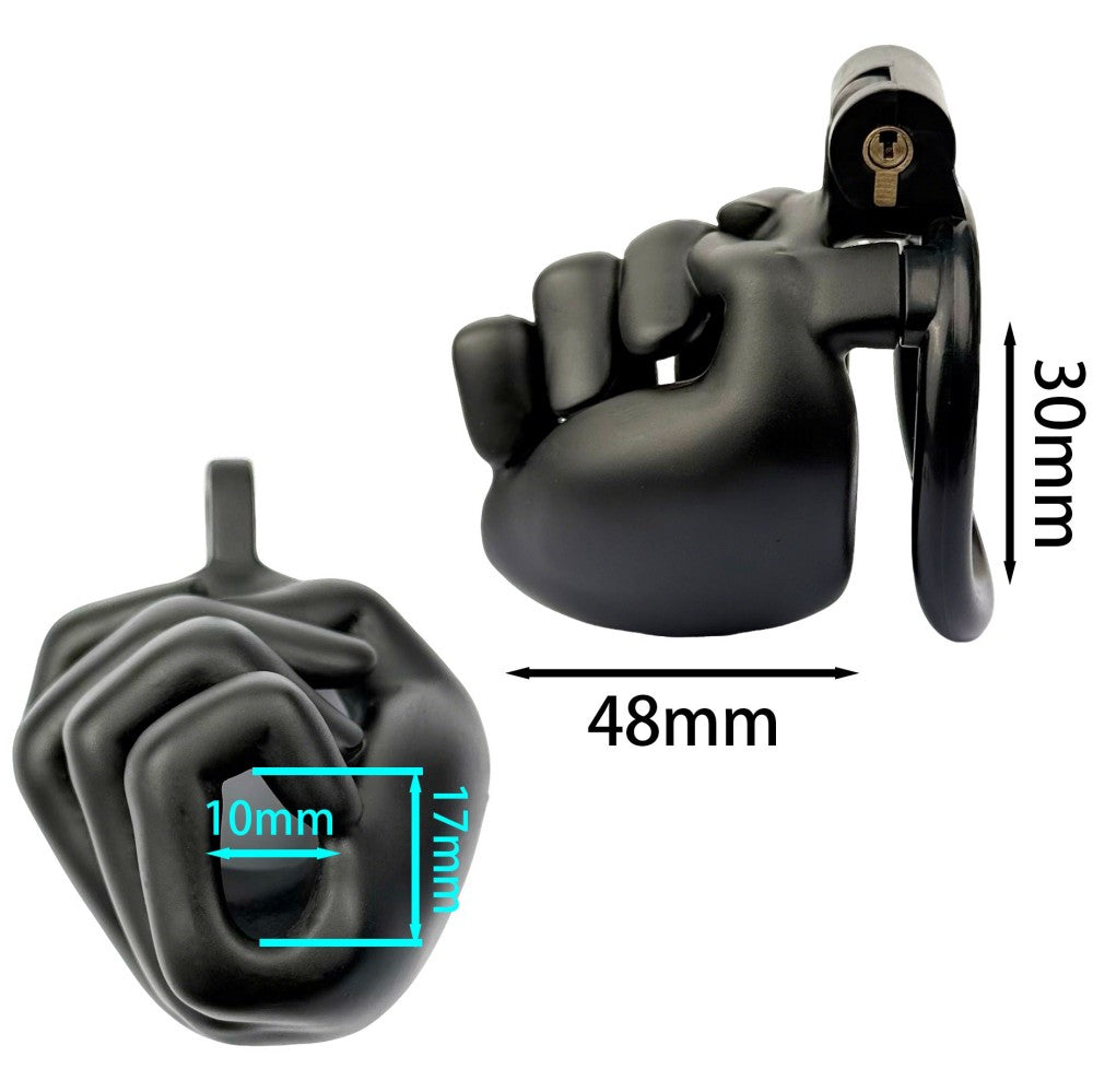 Black Hand Grip Resin Male Chastity Cage | Fist-Inspired BDSM Chastity Device | Lightweight Matte Restriction Lock | 42–52mm Adjustable Ring Fit