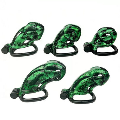 Hand-Painted Cobra Resin Male Chastity Cage – Marble Finish, Multi Sizes (S+ S N+ R+ R), 42–52mm Rings, Lightweight & Breathable