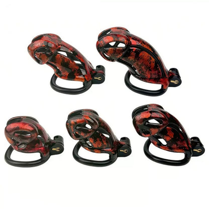 Hand-Painted Cobra Resin Male Chastity Cage – Marble Finish, Multi Sizes (S+ S N+ R+ R), 42–52mm Rings, Lightweight & Breathable