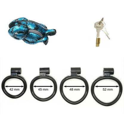 Hand-Painted Cobra Resin Male Chastity Cage – Marble Finish, Multi Sizes (S+ S N+ R+ R), 42–52mm Rings, Lightweight & Breathable