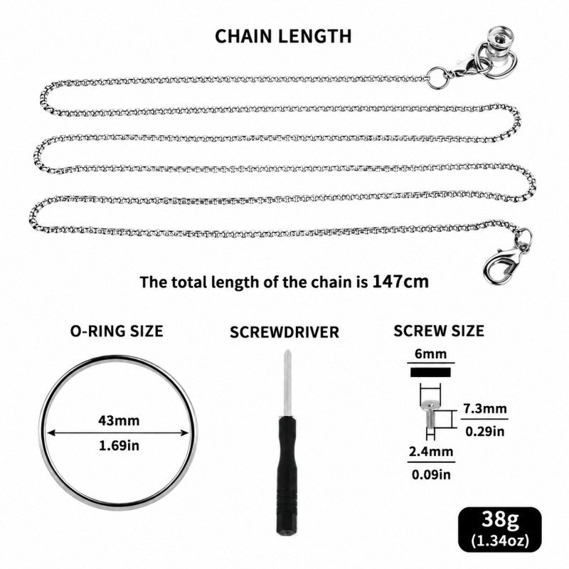 Stainless Steel Chastity Lock with Traction Chain Set