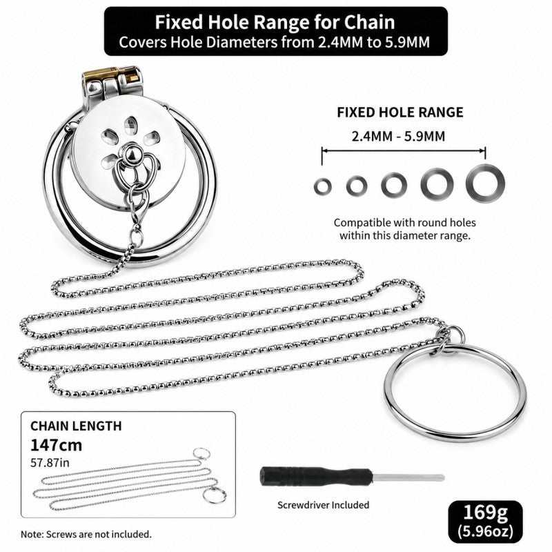 Stainless Steel Chastity Lock with Traction Chain Set