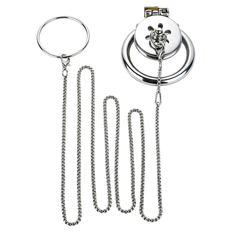Stainless Steel Chastity Lock with Traction Chain Set