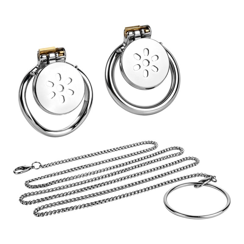 Stainless Steel Chastity Lock with Traction Chain Set