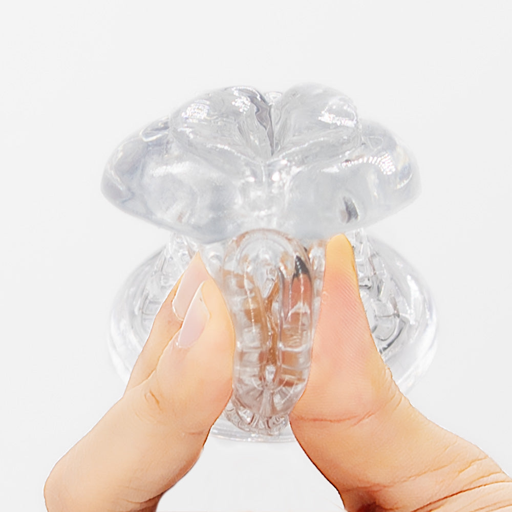 Weicher Keuschheitskäfig aus Silikon – Klitoris-inspiriertes Design | Halbtransparente und flexible Ringe 