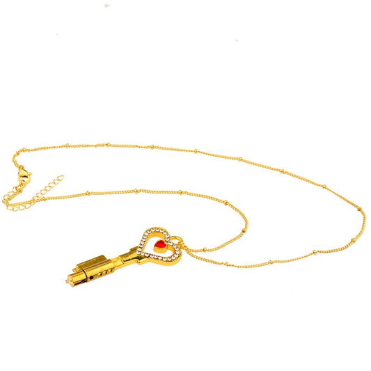 Colgante de llave de castidad en forma de corazón con diamantes de imitación: collar con llave de candado para llevar puesto 