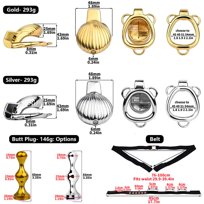 Small Gold Shell-Shaped Chastity Cage – Comfortable & Venus’ Shell Lock