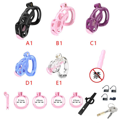 3D Printed Male Chastity Cage with Lock & 5 Rings – Resin Virginity Device with Strap for Men