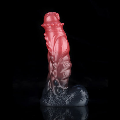 Spiny Orange Black Fantasy Knot Dildo – Textured Silicone Creature Toy with Harness-Compatible Base