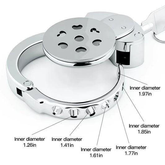 Adjustable Flat Chastity Cage with Heart Pattern – Custom-Fit Metal Lock in Love-Inspired Design