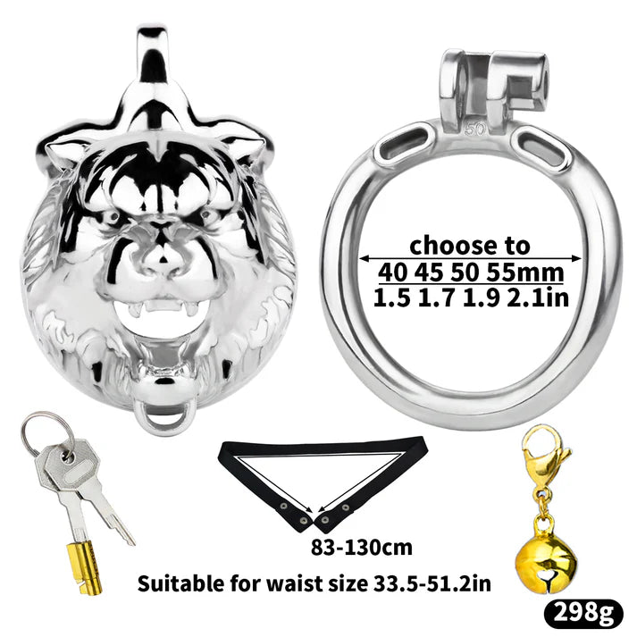 Metal Beast Tiger & Bull Chastity Cage with Bell