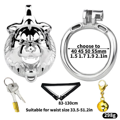 Metal Beast Tiger & Bull Chastity Cage with Bell