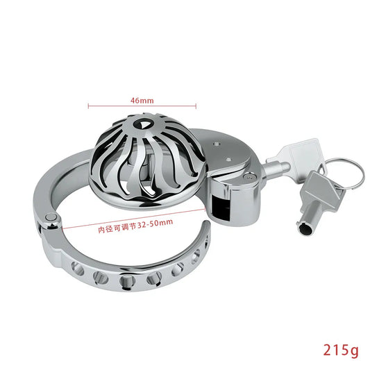 Metal Chastity Cage for Men with Invisible Button Lock – Dome Design, 6 Adjustable Sizes, Ventilated Open Structure