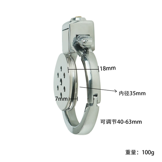 Adjustable Metal Chastity Cage – 40–63mm Base Ring, Flat Lock, Built-in Design